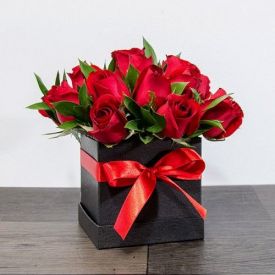 Red roses in a box.